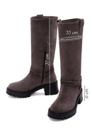Women's Mink Short Heeled Suede Leather Boots | Derimod Women's Mink Short Heeled Suede Leather Boots | Derimod