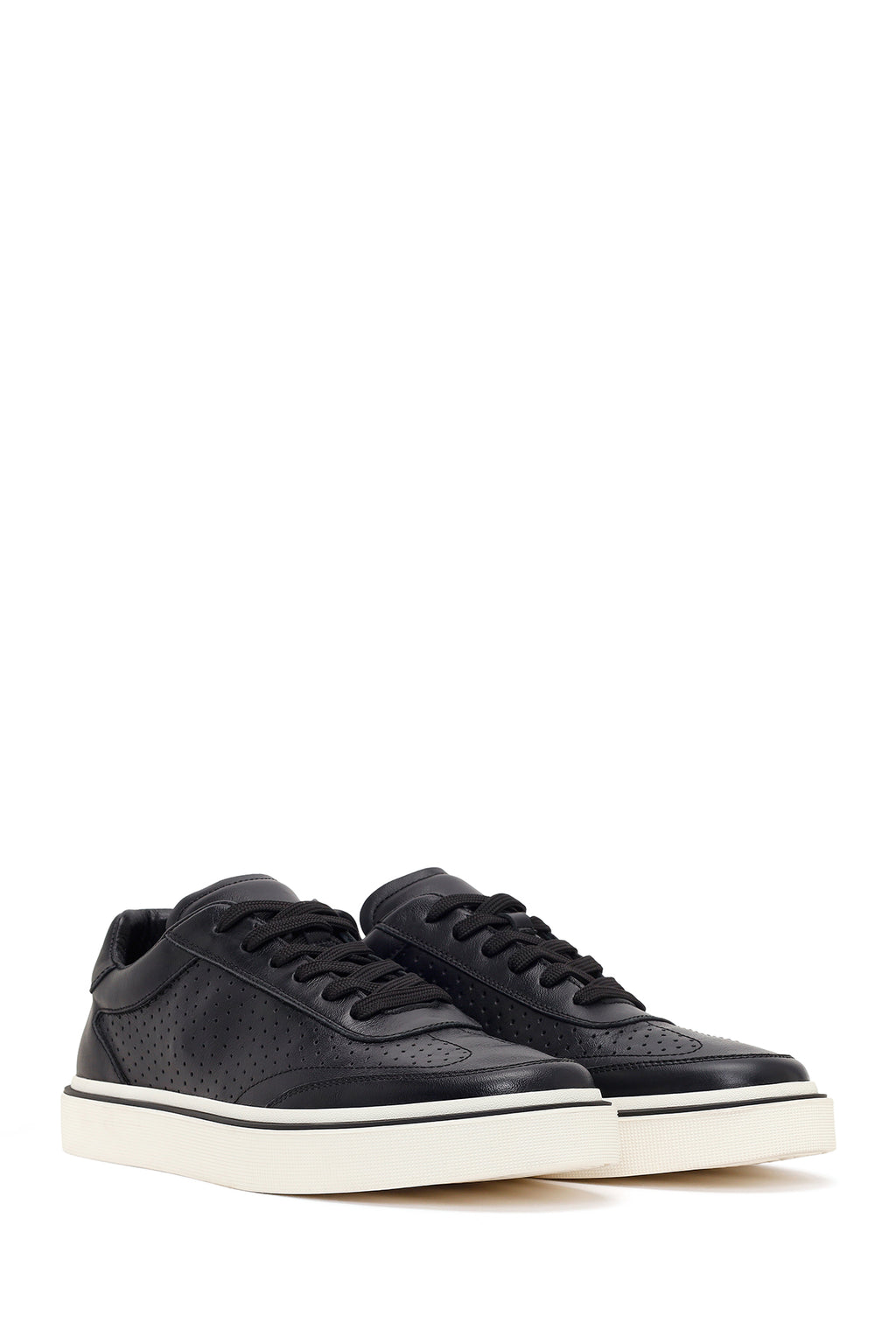 Erkek Siyah Bağcıklı Deri Sneaker
