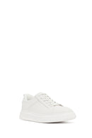 Men's White Lace-Up Thick-Soled Leather Sneaker | Derimod Men's White Lace-Up Thick-Soled Leather Sneaker | Derimod