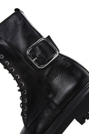 Women's Black Leather Buckle Zippered Boots | Derimod Women's Black Leather Buckle Zippered Boots | Derimod