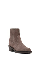 Women's Taupe Thick Short Heel Suede Leather Chelsea Cowboy Boot | Derimod Women's Taupe Thick Short Heel Suede Leather Chelsea Cowboy Boot | Derimod