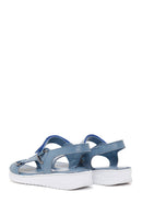 Women's Blue Leather Comfort Sandals | Derimod Women's Blue Leather Comfort Sandals | Derimod