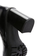 Women's Black Leather Zippered Platform Heeled Boots | Derimod Women's Black Leather Zippered Platform Heeled Boots | Derimod
