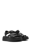 Women's Black Ankle Strap Thick Soled Leather Comfort Sandals | Derimod Women's Black Ankle Strap Thick Soled Leather Comfort Sandals | Derimod