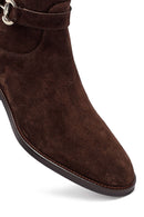 Woman Brown Zippered Low Heel Suede Leather Boot | Derimod Woman Brown Zippered Low Heel Suede Leather Boot | Derimod