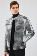 Carrera Men's Gray Nubuck Leather Sport Jacket | Derimod Carrera Men's Gray Nubuck Leather Sport Jacket | Derimod