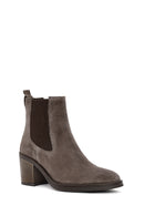 Women's Mink Heeled Suede Leather Cowboy Boots | Derimod Women's Mink Heeled Suede Leather Cowboy Boots | Derimod