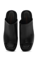 Women's Black Platform Thick High Heel Leather Slippers | Derimod Women's Black Platform Thick High Heel Leather Slippers | Derimod