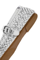 Women's Silver Mesh Stone-Studded Ballet Flats | Derimod Women's Silver Mesh Stone-Studded Ballet Flats | Derimod