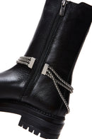 Women's Black Leather Zippered Chain Detailed Boots | Derimod Women's Black Leather Zippered Chain Detailed Boots | Derimod