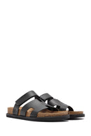 Women's Black Strappy Leather Slippers | Derimod Women's Black Strappy Leather Slippers | Derimod