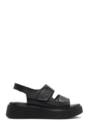 Women's Black Strappy Thick Soled Leather Comfort Sandals | Derimod Women's Black Strappy Thick Soled Leather Comfort Sandals | Derimod