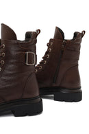 Women's Brown Lace-Up Zipper Leather Ankle Boots | Derimod Women's Brown Lace-Up Zipper Leather Ankle Boots | Derimod