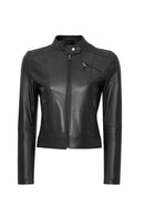 Kylie Women's Black Short Leather Jacket | Derimod Kylie Women's Black Short Leather Jacket | Derimod