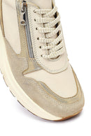 Woman Beige Lace-Up Zipper Detailed Wedge Heels Leather Sneakers | Derimod Woman Beige Lace-Up Zipper Detailed Wedge Heels Leather Sneakers | Derimod