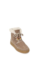Woman Mink Lace-Up Thick-Soled Suede Teddy Boots | Derimod Woman Mink Lace-Up Thick-Soled Suede Teddy Boots | Derimod