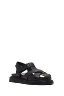 Women's Black Strappy Thick-Sole Leather Sandals | Derimod Women's Black Strappy Thick-Sole Leather Sandals | Derimod