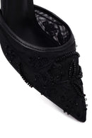 Woman Black Ankle-Buckle Floral Embroidered Open-Back Thin High Heel | Derimod Woman Black Ankle-Buckle Floral Embroidered Open-Back Thin High Heel | Derimod