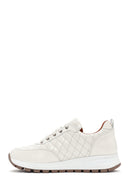 Women's Beige Leather Quilted Sneaker | Derimod Women's Beige Leather Quilted Sneaker | Derimod