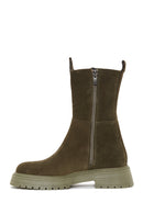 Women's Khaki Suede Leather Zippered Boots | Derimod Women's Khaki Suede Leather Zippered Boots | Derimod