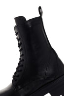 Woman Black Zippered Thick Sole Leather Postal Boots | Derimod Woman Black Zippered Thick Sole Leather Postal Boots | Derimod