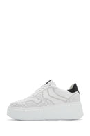 Woman White Laced Thick Sole Leather Sneakers | Derimod Woman White Laced Thick Sole Leather Sneakers | Derimod