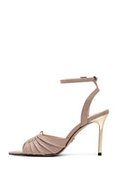 Women's Beige Ankle Buckle High Thin Heel Leather Sandals | Derimod Women's Beige Ankle Buckle High Thin Heel Leather Sandals | Derimod