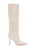 Women's Beige Thin Heeled Leather Boots | Derimod Women's Beige Thin Heeled Leather Boots | Derimod