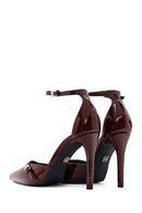 Women's Burgundy Ankle Buckle High Thin Heel Patent Leather Stiletto | Derimod Women's Burgundy Ankle Buckle High Thin Heel Patent Leather Stiletto | Derimod