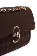 Woman Brown Printed Crossbody Bag with Chain Strap | Derimod Woman Brown Printed Crossbody Bag with Chain Strap | Derimod