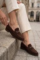 Woman Brown Buckled Suede Masculine Loafer | Derimod Woman Brown Buckled Suede Masculine Loafer | Derimod
