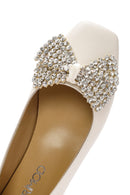 Women's Cream Stoned Leather Ballerina | Derimod Women's Cream Stoned Leather Ballerina | Derimod