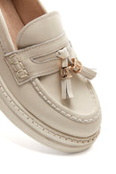 Women's Beige Leather Tassel Loafer | Derimod Women's Beige Leather Tassel Loafer | Derimod