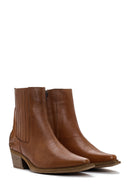 Women's Tan Leather Heeled Cowboy Boots | Derimod Women's Tan Leather Heeled Cowboy Boots | Derimod