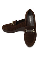 Women's Brown Buckled Wedge Heel Suede Leather Comfort Loafer | Derimod Women's Brown Buckled Wedge Heel Suede Leather Comfort Loafer | Derimod