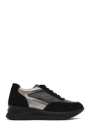 Woman Black Lace-up Wedge Heel Leather Sneaker | Derimod Woman Black Lace-up Wedge Heel Leather Sneaker | Derimod
