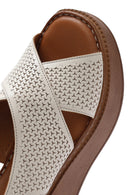 Women's Cream Ankle Strap Printed Wedge Heel Leather Comfort Sandals | Derimod Women's Cream Ankle Strap Printed Wedge Heel Leather Comfort Sandals | Derimod