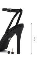 Women's Black Ankle Strap Metallic High Thin Heel Sandals | Derimod Women's Black Ankle Strap Metallic High Thin Heel Sandals | Derimod