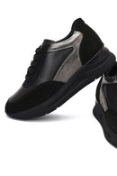 Woman Black Lace-up Wedge Heel Leather Sneaker | Derimod Woman Black Lace-up Wedge Heel Leather Sneaker | Derimod