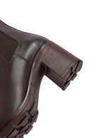 Woman Brown Chunky Heels Leather Boat | Derimod Woman Brown Chunky Heels Leather Boat | Derimod