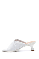Women's White Leather Heeled Slippers | Derimod Women's White Leather Heeled Slippers | Derimod