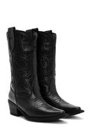 Women's Black Leather Cowboy Boots | Derimod Women's Black Leather Cowboy Boots | Derimod