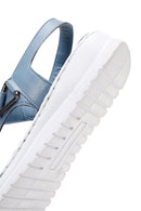 Women's Blue Leather Comfort Sandals | Derimod Women's Blue Leather Comfort Sandals | Derimod
