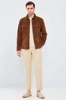 Gavi Men's Brown Suede Leather Coat | Derimod Gavi Men's Brown Suede Leather Coat | Derimod