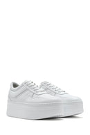 Women's White Lace-up Thick-Sole Leather Sneaker | Derimod Women's White Lace-up Thick-Sole Leather Sneaker | Derimod