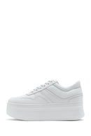 Women's White Lace-up Thick-Sole Leather Sneaker | Derimod Women's White Lace-up Thick-Sole Leather Sneaker | Derimod