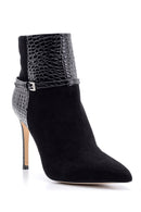 Women's Snakeskin Detailed Heeled Leather Boots | Derimod Women's Snakeskin Detailed Heeled Leather Boots | Derimod