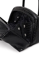 Woman Black Long Strap Snake Print Shoulder Bag | Derimod Woman Black Long Strap Snake Print Shoulder Bag | Derimod