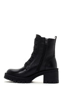 Women's Black Leather Zippered Heeled Boots | Derimod Women's Black Leather Zippered Heeled Boots | Derimod