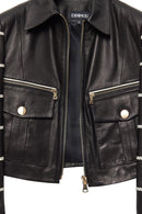 Capri Women's Black Short Leather Jacket | Derimod Capri Women's Black Short Leather Jacket | Derimod
